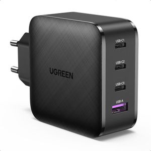 Ugreen Snellader (65 W, Stroomvoorziening 3.0, Snel opladen, SuperCharge, Snel opladen 4.0, Adaptief snel opladen, GaN-technologie), USB-lader, Zwart