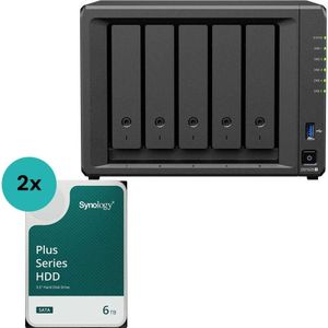 Synology DiskStation DS1525+ 5 Einschübe NAS-Server Leergehäuse (DS1525+) + 2x Plus 3.5... (2 x 6 TB), Netwerkopslag, Zwart