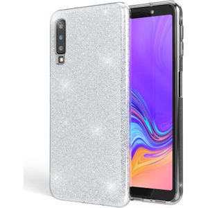 Nalia Glitter hoesje voor mobiele telefoon (Galaxy A7 (2018)), Smartphonehoes, Zilver