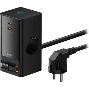 Baseus Wandoplader / powerstrip Baseus PowerCombo (zwart) (65 W, GaN-technologie), USB-lader, Zwart