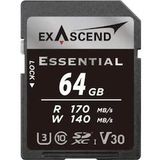 Exascend Essentieel (64 GB, SDXC, U3, UHS-I), Geheugenkaart, Zwart, Zilver