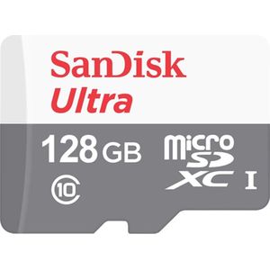 SANDISK Ultra (128 GB, microSDXC, U1, UHS-I), Geheugenkaart, Grijs, Rood