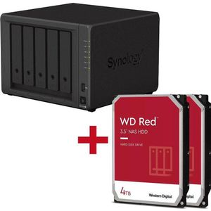 Synology DiskStation DS1522+ 5-bay NAS server lege behuizing + 2x WD Red SATA 3.5" HDD 4TB harde schijf (2 x 4 TB, WD Rood), Netwerkopslag, Zwart
