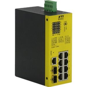 KTI Networks kti kgs-1064-hp 10-poorts ind.giga poe-sw din-rail alle poorten poe 2x 100/1000 sfp (10 ports), Netwerkschakelaar, Zwart