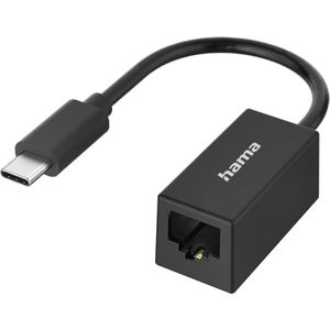 Hama Netwerkadapter, USB-C stekker - LAN/Ethernet aansluiting, Gigabit Ethernet (USB-C, RJ45), Netwerkadapter, Zwart