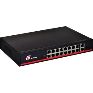 Getfort SWITCH POE 16 x POE + 2GE UPLINK + 1 SFP (18 ports), Netwerkschakelaar, Zwart