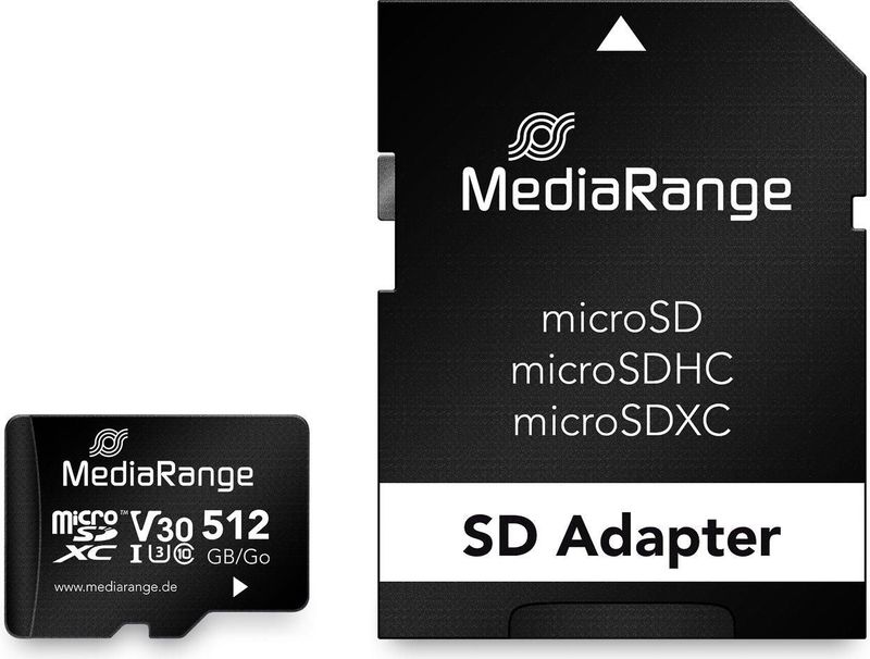 MediaRange - Micro SDXC-kaart - 512 GB - UHS-I U3 - Inclusief SD-adapter