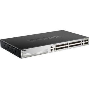 D-Link 30-P.Fibre Gigabit Stack Switch Laag 2+ Gr Nms Gr Cpnt (2 ports), Netwerkschakelaar, Grijs, Zwart