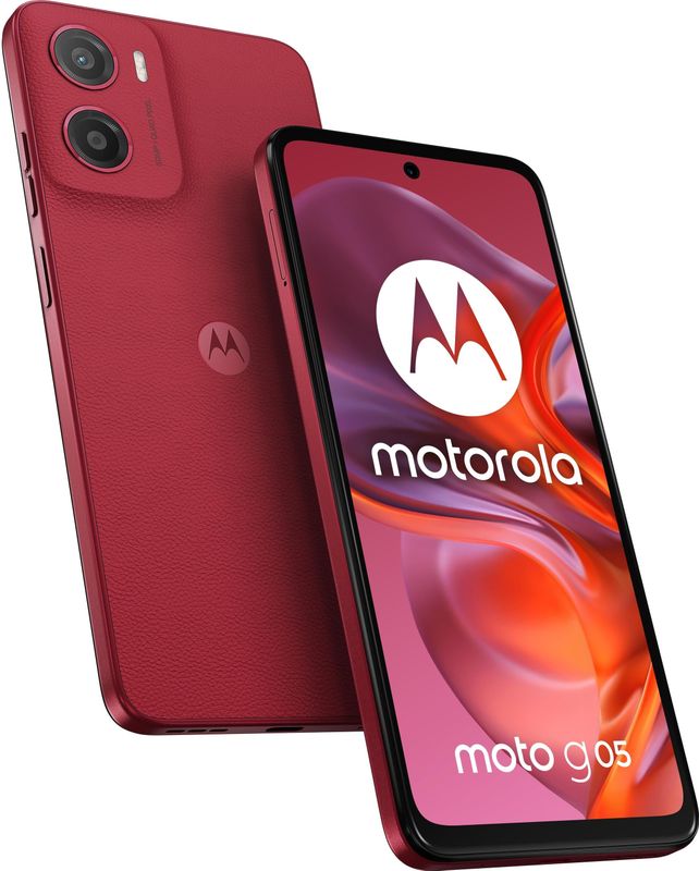 Motorola - Moto G05 - Smartphone - Rood - 256 GB, Dubbele SIM, 4G, 50-MP Camera, 5200-mAh Batterij