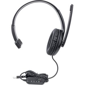 Manhattan - Mono USB - Koptelefoon - Zwart - Over-ear ontwerp, USB-A-connector, geïntegreerde volumeregeling