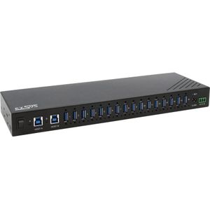 Exsys Industrial USB 3.2 Gen 1 Hub 16-Port (USB-B, 16 ports), Docking station + USB-hub, Zwart