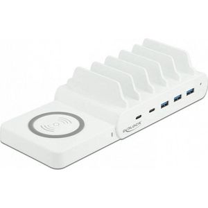 Delock Laadstation 41450 met draadloze lader (100 W, Qi draadloos opladen), USB-lader, Wit