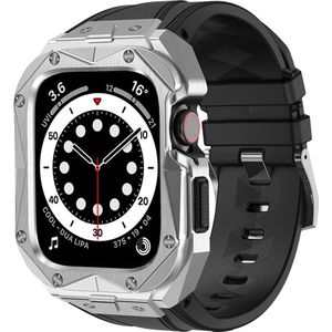 Kingxbar CYF140 2in1 Rugged Case voor Apple Watch SE, 6, 5, 4 (44 mm) Roestvrij staal met bandje Silv (44 mm, Roestvrij staal, TPU), Horlogebandjes, Zilver