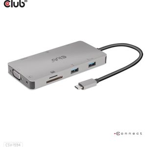 Club 3D Club3D USB 9-in-1 Hub USB-C > HDMI/VGA/2xUSB/USB-C//SD (USB C), Docking station + USB-hub, Grijs