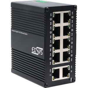 Exsys Industr. Mini PoE-Switch 10x 1 Gbps (10 ports), Netwerkschakelaar