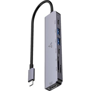 Sbox Converter H-999 7in1 USB-C HUB (USB-C, 7 ports), Docking station + USB-hub, Zilver