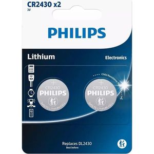 Philips Knoopcel Lithium CR2430 2 stuks (2 Pcs., CR2430), Batterijen