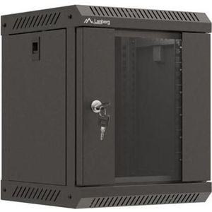 Lanberg Szafa Instalacyjna Rack Wisząca 10 6u 300x300 Czarna Drzwi Przeszklone (Flat Pack) (6 HE, 10 inch rek), Serverkast, Zwart