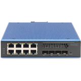 Digitus Industriële 8 + 4 10G Uplink Poort L3 Beheerde Gigabit Ethernet Schakelaar (12 Havens), Netwerkschakelaar, Blauw