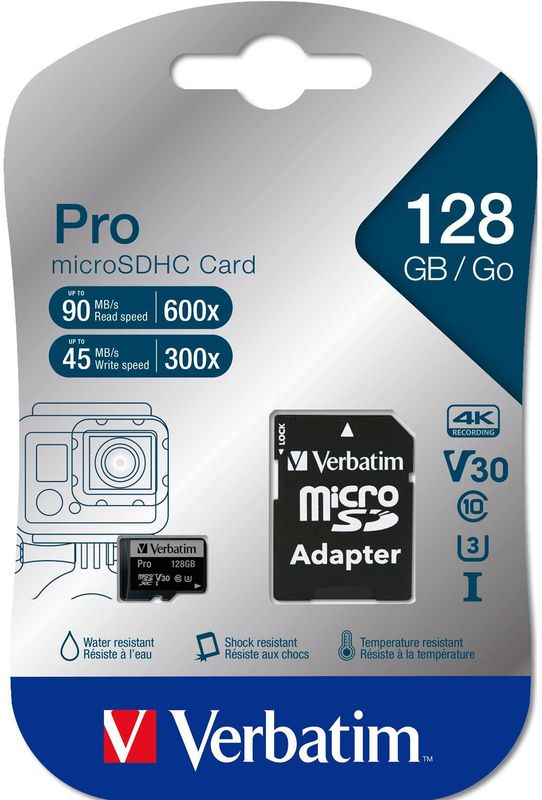 Verbatim Pro MicroSDXC 128GB - Klasse 10 - UHS-I - Waterbestendig