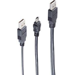 Shiverpeaks -BASIC-S USB Y voedingskabel, 2 x USB A stekker naar USB B mini 5-polige stekker, USB 2.0, 1,0m (1 m, USB 2.0), USB-kabel