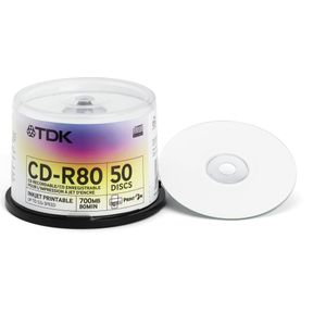 TDK CD-R, 700MB, 52x, bedruckbar, Spindel (50 x), Optische gegevensdrager