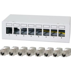 LogiLink Patch Panel 8 Port mit 8 Cat.6A Keystone Modulen, Server accessoires, Wit