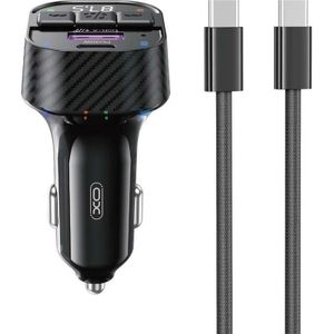 xO BCC17 FM-Transmitter mit Kfz-Ladegerät, 30 W, Bluetooth, schwarz + USB-C/USB-C-Kabel, Auto-adapter, Zwart