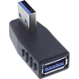 InLine  USB 3.2 Gen.1 Adapter, Stecker A auf Buchse A, gewinkelt 270° horizontal (USB-A, 3.50 cm), Data + Video Adapter, Zwart