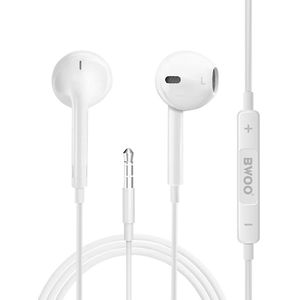 Bwoo bedrade oortelefoon 3,5 mm stereo wit (NC, Bedraad), Koptelefoon, Wit