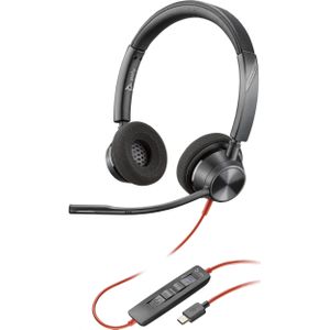 Poly Blackwire 3320 Stereo MS Teams Wired Headset, USB-C/A Adapter, Black (Bedraad, USB-A), Kantoorheadset, Zwart