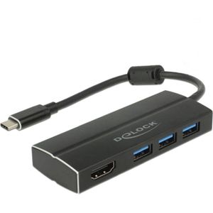 Delock USB 3.0 adapter (USB-C, 3 Havens), Docking station + USB-hub, Zwart