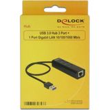 DeLOCK - USB naar RJ45 Gigabit LAN Adapter - USB3.0 Hub - 0,35 Meter