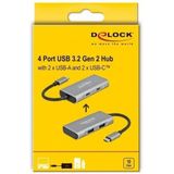 Delock - 63260 - USB Type-C Hub - Zwart - 2 x USB Type-A en 2 x USB Type-C