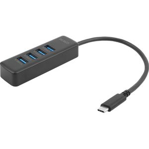Deltaco USB-C Hubb USB-C ha -> 4xUSB-A (USB-C, 4 portie), Docking station + USB-hub, Zwart