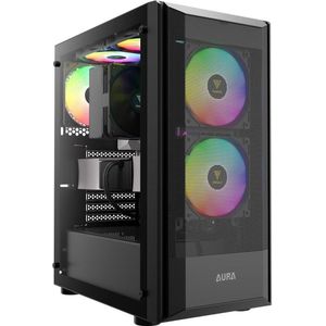 Gamdias Boitier Moyen Tour ATX Aura GC6 RGB met vitrage (Nee) (Mini-ITX, ATX, mATX), PC-behuizing, Zwart