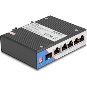 Delock Industrie Gigabit Ethernet Switch 4 Port PoE 1 Port R (5 ports), Netwerkschakelaar, Zwart