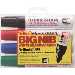 Artline, Marker, Whiteboard marker Artline 5100A BIG Set van 4 (Zwart, Wit, 5 mm, 4 x)