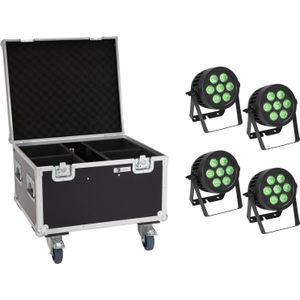 Eurolite Set 4x LED IP PAR 7x9W SCL Spot + Behuizing met wielen, DJ-apparatuur