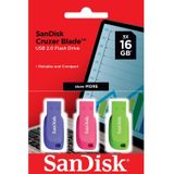 SanDisk - Cruzer Blade - USB Flash Drive - 16GB - 3-pack - Blauw/Rood/Groen