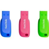SanDisk - Cruzer Blade - USB Flash Drive - 16GB - 3-pack - Blauw/Rood/Groen