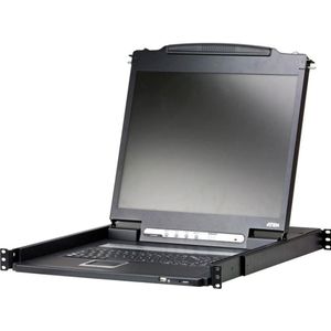 Aten CL3000N CH Lichtgewicht 19" LCD console met enkele rail (PS/2-USB, VGA) CH layout, KVM schakelaars, Zwart