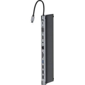 Gembird Multiport-Adapter (USB-C, 11 Havens), Docking station + USB-hub, Grijs