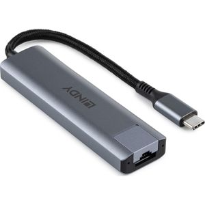 Lindy - USB 3.2 Gen 2 Typ C Hub - Grijs - Docking Station met Gigabit Ethernet