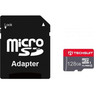 Techsuit - Memory Card THCM26 (THCM269128) - with Adapter, MicroSDHC, Class 10, 128GB - Green (128 GB, microSDHC), Geheugenkaart, Zwart