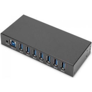 DIGITUS - 7-poorts USB-hub - USB 3.0 - Zwart - 15 kV ESD-bescherming - Metalen behuizing - DIN-rail montage