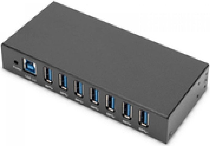 DIGITUS - 7-poorts USB-hub - USB 3.0 - Zwart - 15 kV ESD-bescherming - Metalen behuizing - DIN-rail montage