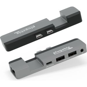 Plugable USB-C 5-in-1 Hub MagSafe (USB-C, 3 ports), Docking station + USB-hub, Zilver