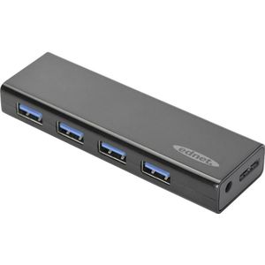 ednet USB 3.0 hub, 4-poorts, incl. voedingseenheid (USB-A, 4 ports), Docking station + USB-hub, Zwart