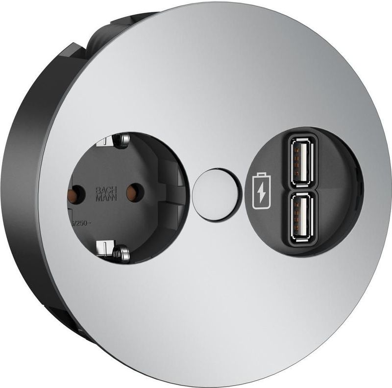 Bachmann - Twist - Stopcontact - Mat-Chroom - 1 x Geaard Stopcontact, 2 x USB-A